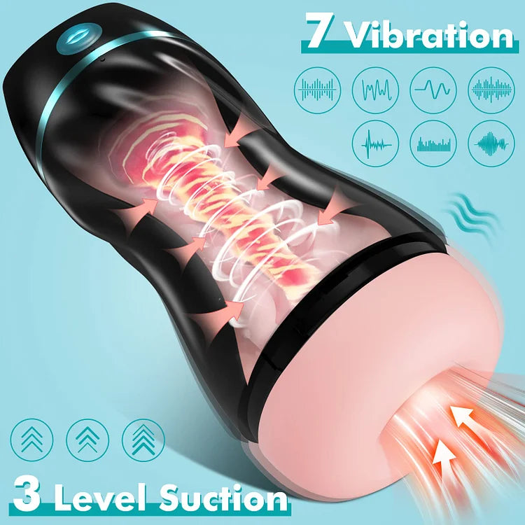 Automatic Sucking Male Masturbators - Upgraded 7 Vibration & Suction Hands Free Pocket Pussy Male Stroker