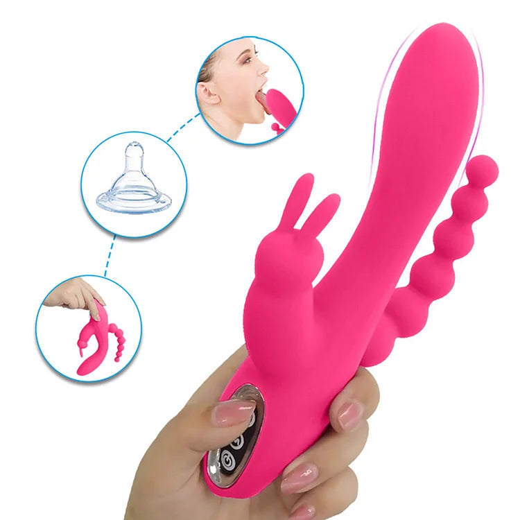 G Spot Dildo Rabbit Vibrator 3-in-one function Vibration Waterproof