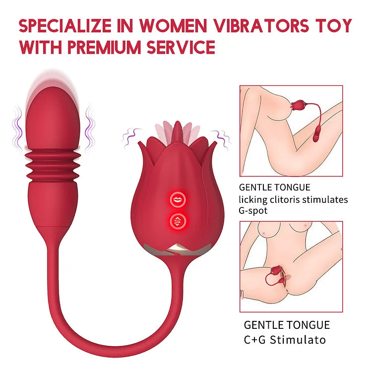 Thrusting Rose Vibrator For Women Dildo, Rose Clitoris Stimulator Tongue Licking