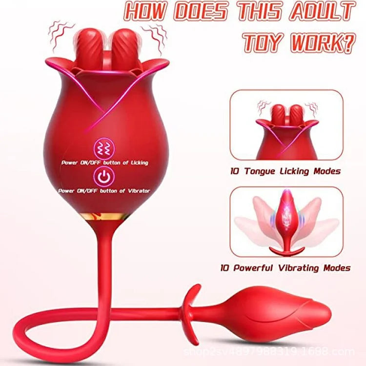 Romeo Double-pistil Tongue-licking Rose Toy With Vibrating Anal Plug