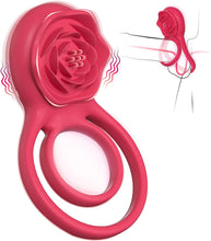 Load image into Gallery viewer, 7X Vibrating Cock Ring with Rose Clitoral Stimulator