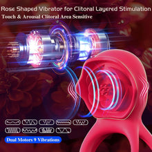 Load image into Gallery viewer, 9X Vibrating  Rose Clitoral Stimulator Cock Ring