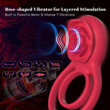 Load image into Gallery viewer, 7X Vibrating Cock Ring with Rose Clitoral Stimulator