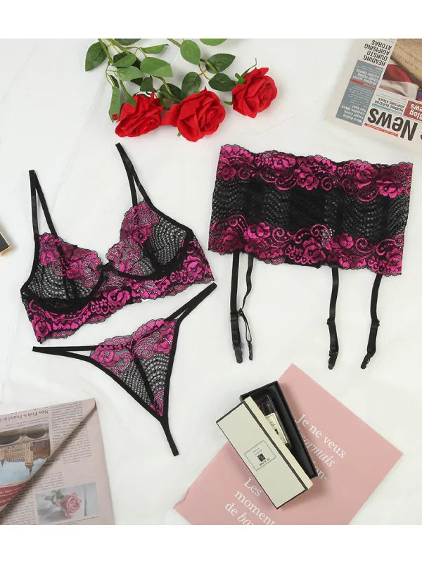 Bra Lace Perspective Three Piece Underwear Set