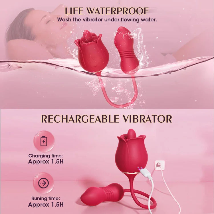 Rose Toy Vibrator Female Telescopic Egg Jumping  Tongue Licker Sex Toys