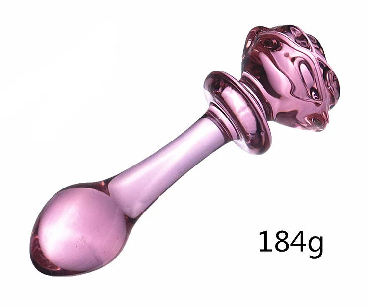 Glass Pink Rose Butt Plug