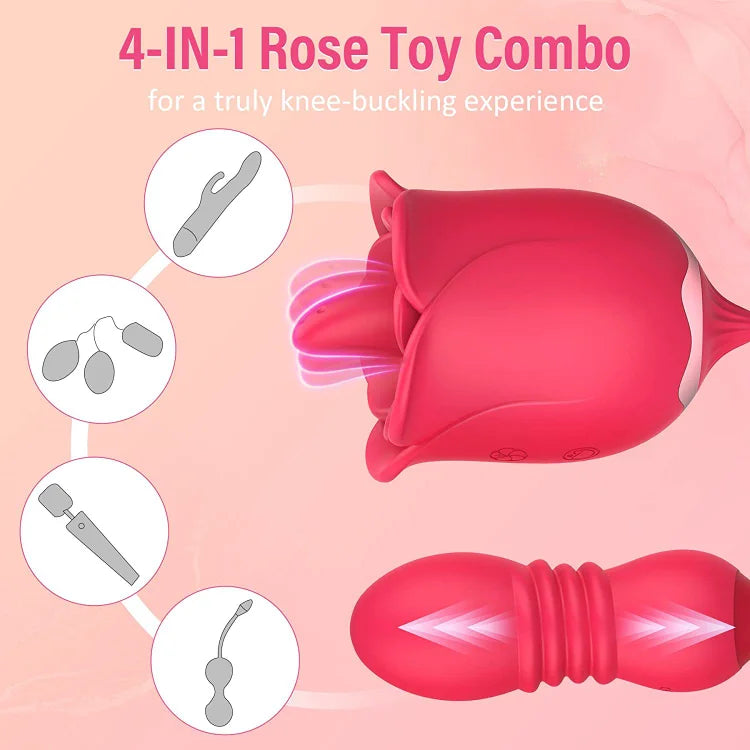 Rose Toy Tongue-licking Vibrator And Remote Control Retractable Jump Egg Set