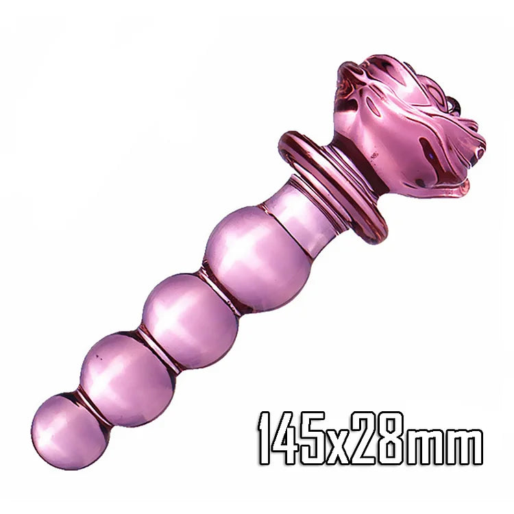 Glass Dildo Pink Rose Flower Butt Plug