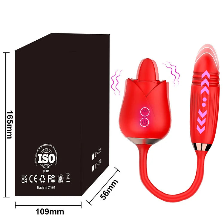 2 In 1 Rose Toy Tongue Licking Rose Vibrator With Telescopic Bullet