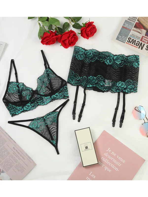 Bra Lace Perspective Three Piece Underwear Set