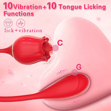 Load image into Gallery viewer, 2 In 1 Rose Clitoris Vibrator Tongue Licking Thrusting Vibrator Nipple Stimulator